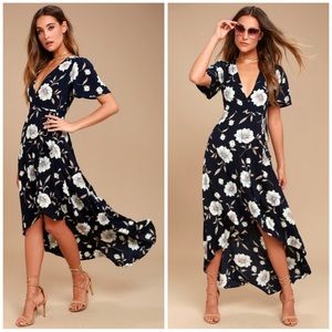 Lulu’s Navy Blue Floral High-Low Dress